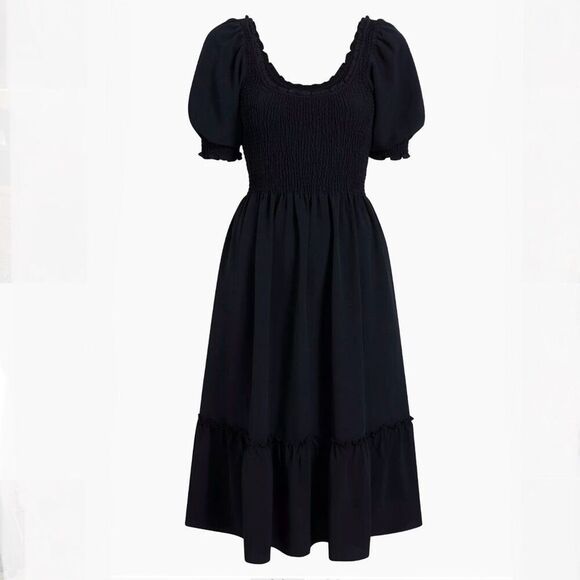 Hill House Dresses & Skirts - HILL HOUSE | Solid Black Louisa Nap Dress Puffed Puff Sleeves Midi Length | XXL